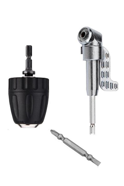 Depolife Mandrenli Köşe Vidalama Delme Kör Nokta Aparatı 1/4 Hex Matkap Vidalama Adaptörü Altıgen Saplı 3lü