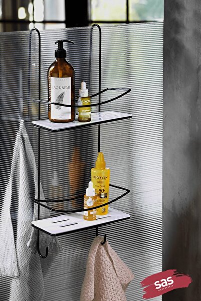 Sas Haus Κρυστάλλινο ράφι οργάνωσης μπάνιου Θήκη σαμπουάν Μαύρο-λευκό Dşksb