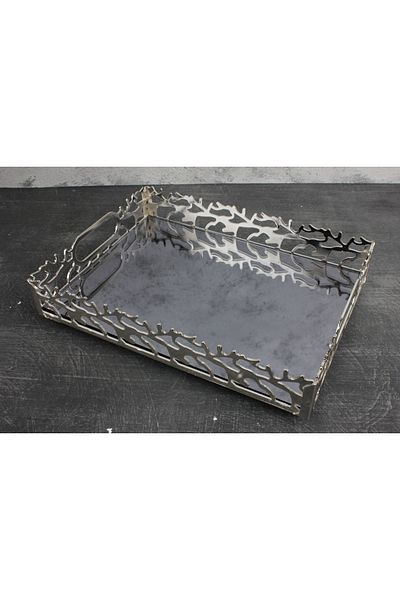 Leila Çınar Presentation Colored Mirrored Silver Tray 20x28 Cm