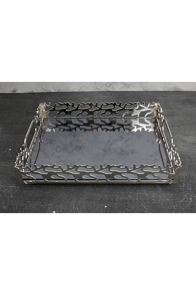 Leila Çınar Presentation Colored Mirrored Silver Tray 20x28 Cm