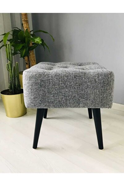 BEYLERBEYİ Artego Geniş Oturum Alanlı Siyah Ağaç Ayak Gri Kare Puf Bench