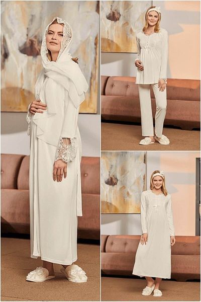 ByLohusa Mecit Ecru Pregnant Maternity Set with Hijab 1924