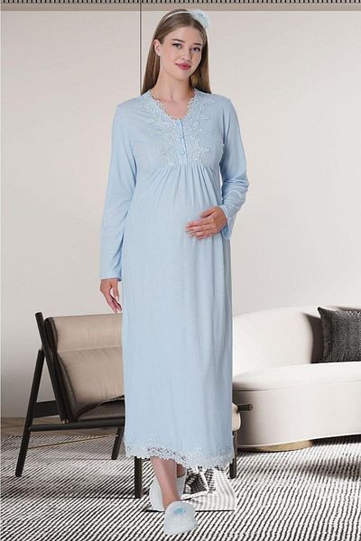 By Mecit Pijama 1518 Set cămașă de noapte de maternitate cu halat albastru