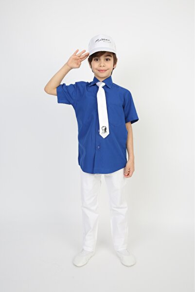 Dıgıl Kids Boy's Suit Saks Shirt White Pants Tie Hat April 23 Show Outfit Hol...