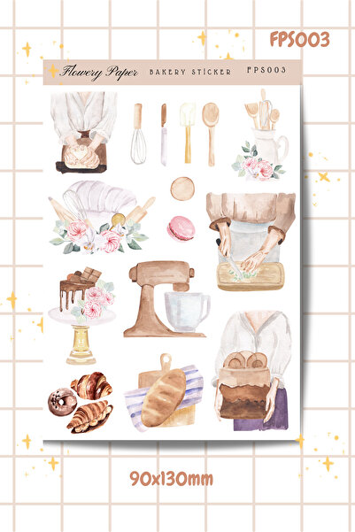 Flowery Paper Bakery Sticker - Defter ,Ajanda , Journal,Scrapbook için uygundur