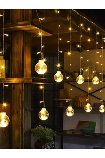 rkm store Dekoratif Işıklı Saçaklı Top Perde Led Fişli 8 Fonksiyonlu Günışığı