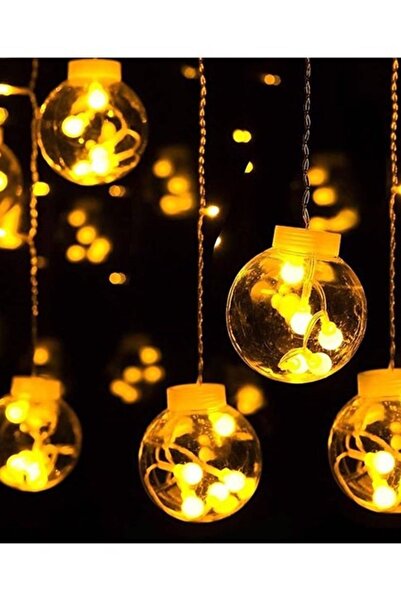 rkm store Dekoratif Işıklı Saçaklı Top Perde Led Fişli 8 Fonksiyonlu Günışığı