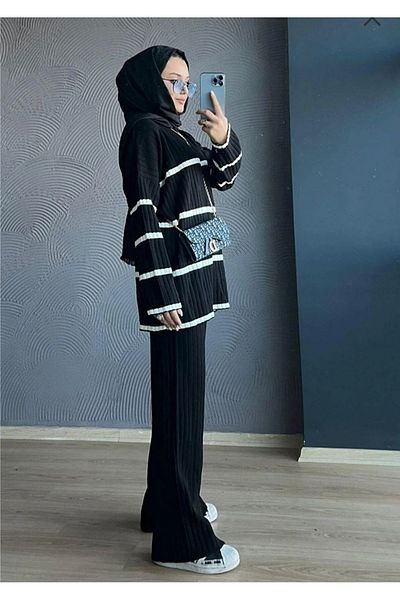 BlueTex Two-Color Seasonal Thin Fabric Knitwear Set Black
