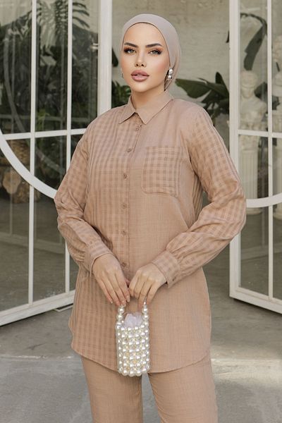 InStyle طقم قميص Movra Gingham مفصل - بني