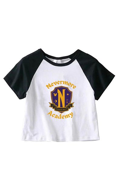 Touz Moda Nevermore Academy Printed - White Crop Raglan Sleeve