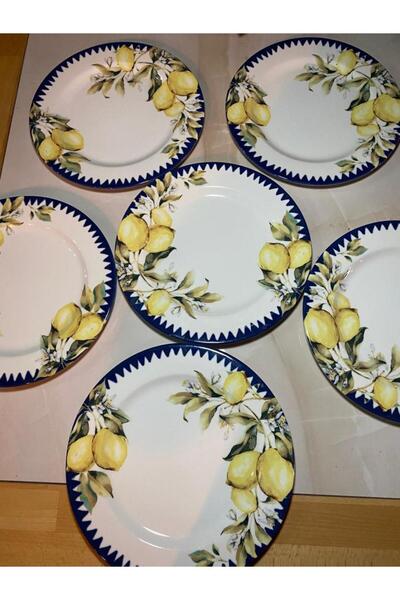 elif aksesuar Limon Desenli Porselen Servis Tabağı 6Lı 26 cm
