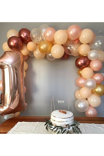 Çemrek Süs Parti Salmon rose chrome balloon chain set 100 pieces balloon and chain decoration set