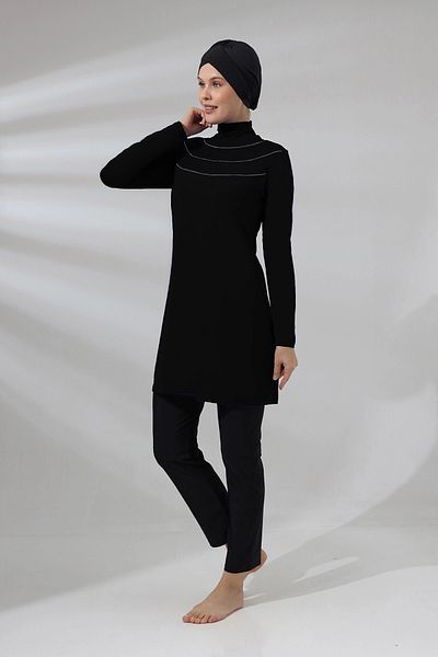 hazelin Γυναικείο Hijab Μαύρο Plus μέγεθος Μακρυμάνικο Ολόσωμο Καλυμμένο Καλσόν Μαγιό Hzl24s-ar1286-01