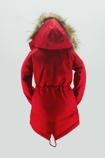 Jannock Canvas Fabric Drawstring Waist Above Knee Fur Hooded Winter Coat