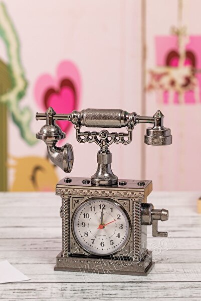 KaktüsKedi Vintage Telefon Model Nostaljik Dekoratif Masa Saati | Çalar Saat