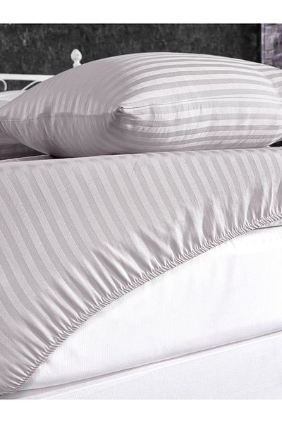 Alena Home Style Cotton Satin 100x200 Single Striped Elastic Sheet Set