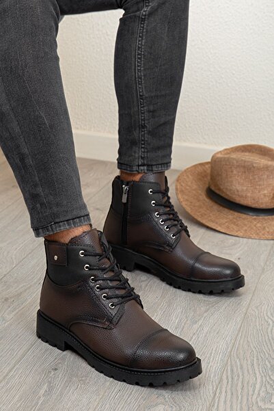 Sanvio Tarzkar Erkek Koyu Kahverengi Günlük Içi Kürklü Soğuk Ve Su Geçirmez Rahat Yarım Bot