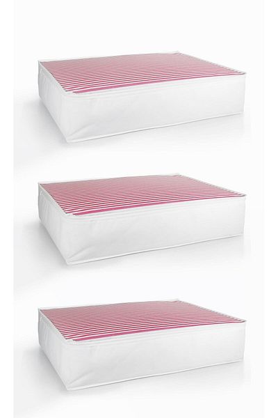 Vedsey Home Organizer Σετ 3 Οργανωτής κάτω από το κρεβάτι Μεγάλο μέγεθος Τσάντα Ροζ Ριγέ 70x50x25 εκ.