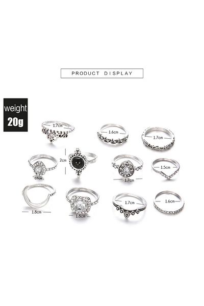 Girift Vintage Curio Black Stone Diamond Ring Set