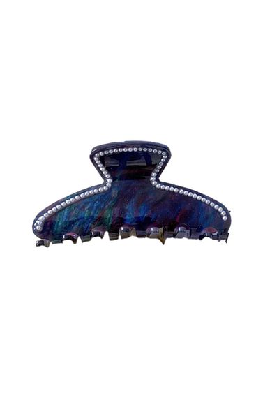 Roberta Lorenz Women's Dark Blue Stretchy Latch Buckle with Pearl Stones, Bow Can Be Added, Quality Bone Material