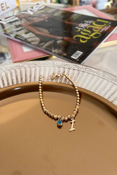 Trendy Butik سوار دوريكا مع حرف I وعين الشر المتدلية