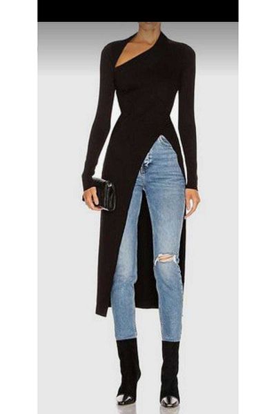 Nsb Tasarım Women's Asymmetric Cut Black Long Tunic
