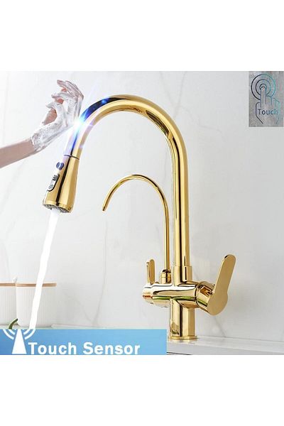 OEM Smart Dual Flow Water Purifier - Kitchen Sink Faucet with Gold Touch Spiral, 7 Years Warranty