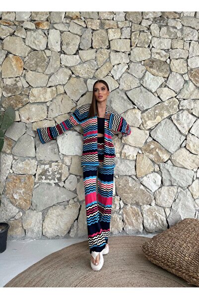 Threeco Zigzag Pattern Knitwear Trousers Set