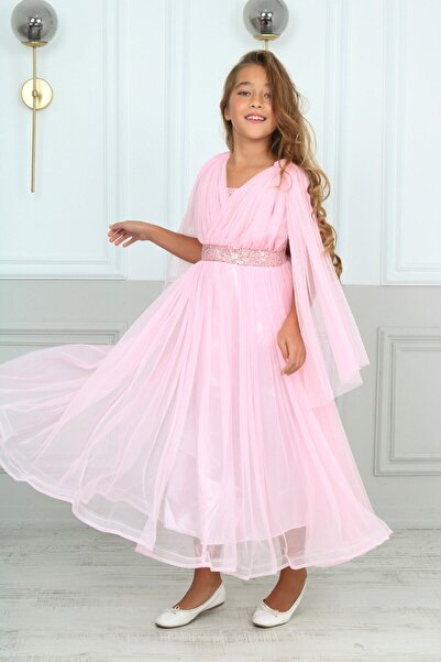 Jannock Kız Çocuk Pul Payet Abiye Düğün Mezuniyet Elbisesi