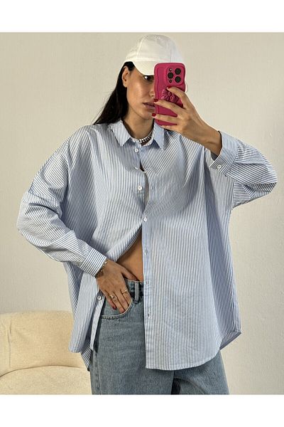 minaaise Cămașă oversize cu dungi albastre - 27001