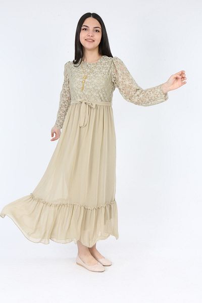 Jannock Costum rochie hijab cu căptușeală brodată pentru fetiță