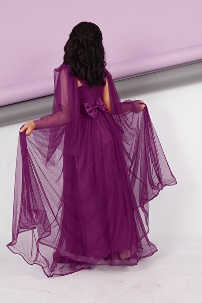 Jannock Kız Çocuk Mor Bel ve Göğüs Pul Payet Sırt Lastikli Abiye Mezuniyet Düğün Balo Elbisesi