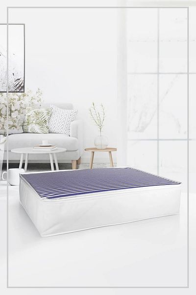 Vedsey Home Organizer Organizator pentru pilota și perne de dimensiuni mari, cu dungi bleumarin, 70x50x25cm - Organizator pentru canapea extensibilă și bază
