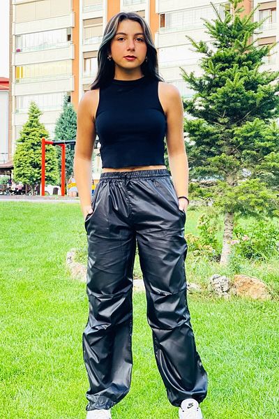 Jannock Girl's Black Parachute Jogger Trousers
