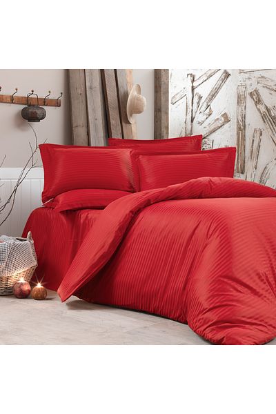 Alena Home Style Cotton Hotel Series (With Elastic Sheet) Striped Double Duvet Cover Set