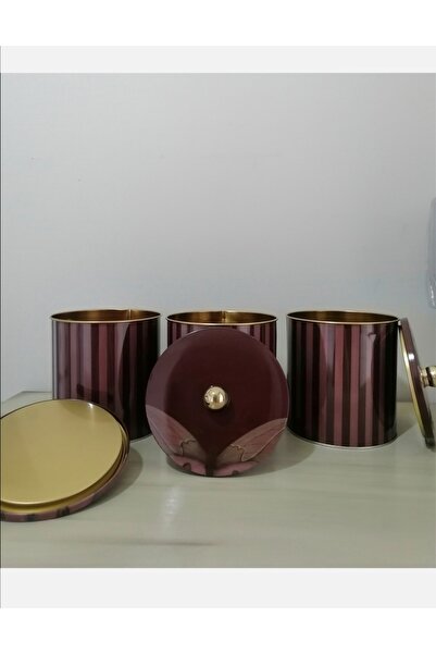 English Home Circle Metal Storage Container 14x15 Cm Claret Red (3 Storage Containers)