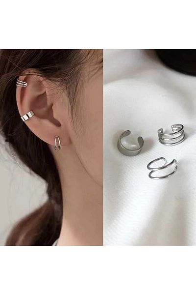Köstebek Steel Cartilage Earrings with Triple Clip
