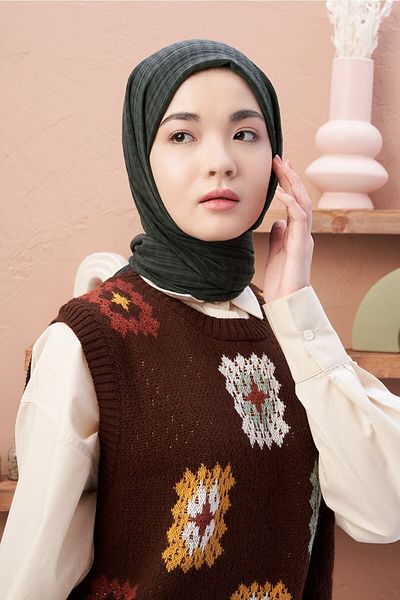 Modakaşmir ميستو سلسلة القطن شال الجيش الأخضر