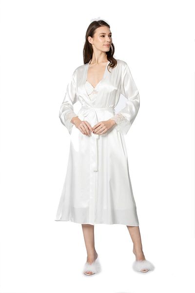 Pierre Cardin Set cămașă de noapte și halat de toaletă din dantelă din satin - 4370