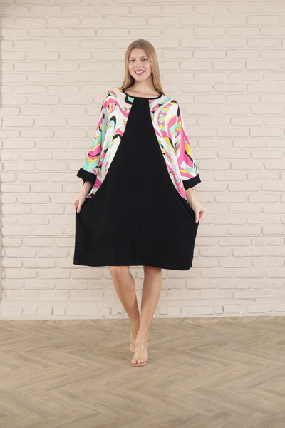 mervemoda rochie tunică de damă cu mânecă scurta lungime midi