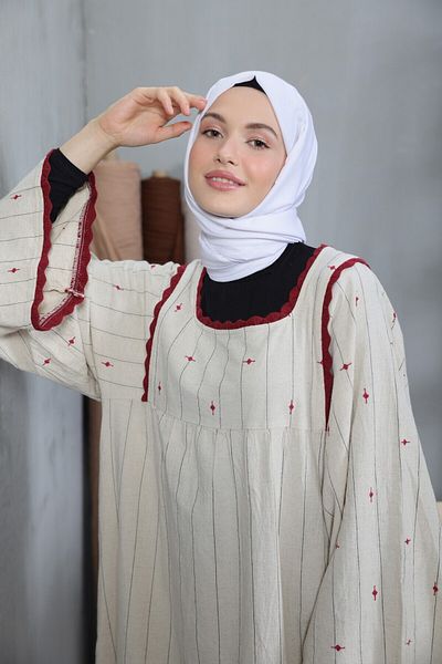 Modakaşmir شال من سلسلة القطن المريح باللون الأبيض