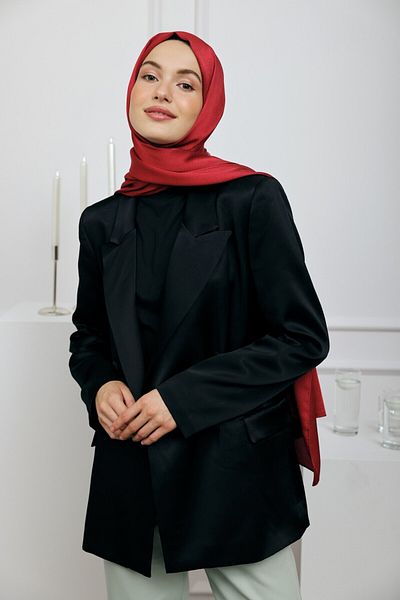 Modakaşmir Şal Seria Devore Satin Roşu Claret