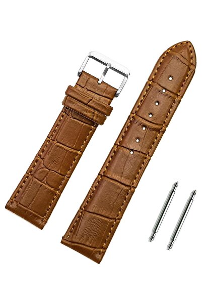 Saatse حزام ساعة تمساح بني فاتح مقاس 20 ملم