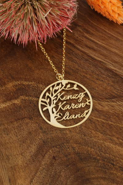 HomSilverjewelry 925 Ayar Gümüş Kişiye Özel Isimli Hayat Ağacı Tasarımlı Kadı...