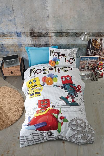 Cotton Box Set cuvertură de pilota single junior Robot Blue