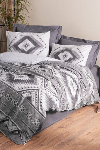 Cotton Box Ethnic Double Duvet Cover Set Delos Anthracite