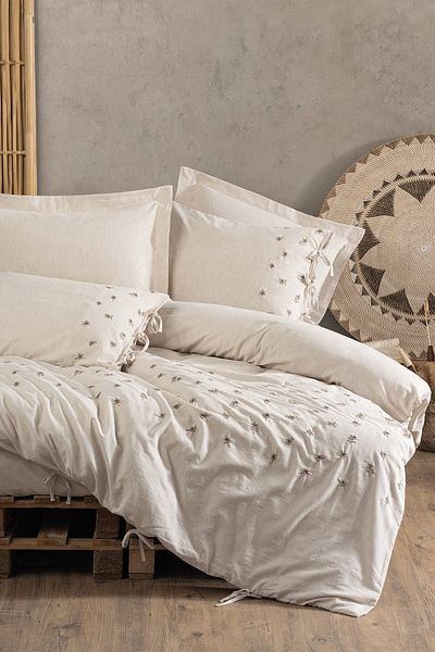 Cotton Box مجموعة غطاء لحاف مزدوج من القطن والكتان من آري