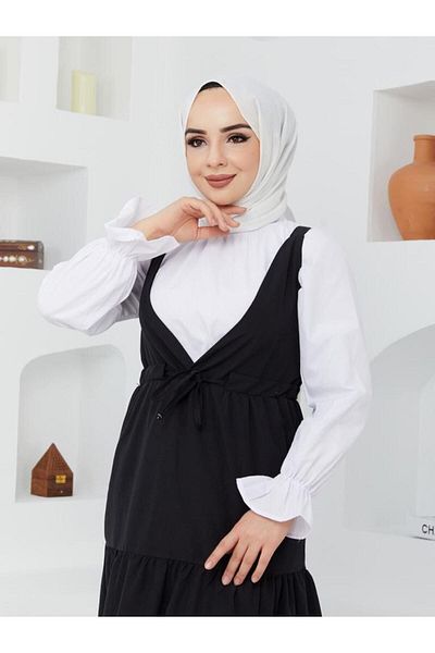 BAV Butik Ayvitrin Women's Gilet Black And Shirt White Set