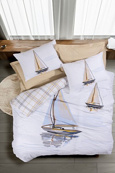 Cotton Box Maritime Çift Kişilik Nevresim Takımı Wind Bej