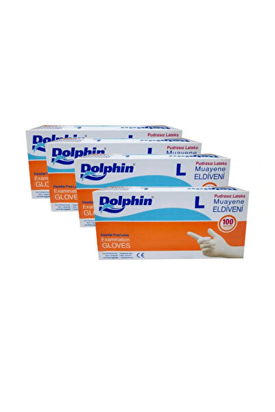 Dolphin Powder Free Latex Exam Gloves 4 Boxes 400 Count L